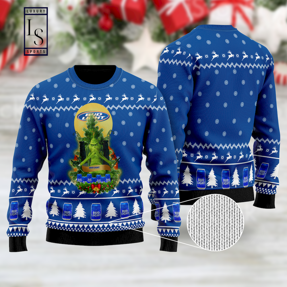 Bud Light Grinch Snow Ugly Christmas Sweater HU
