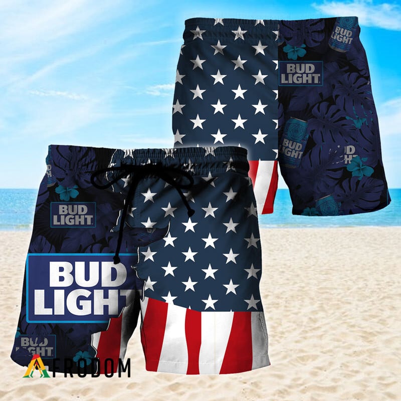 Bud Light Hawaiian Shorts with USA Tropical Flag Theme HU