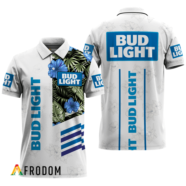 Bud Light Polo With White Tropical Flower Design HU