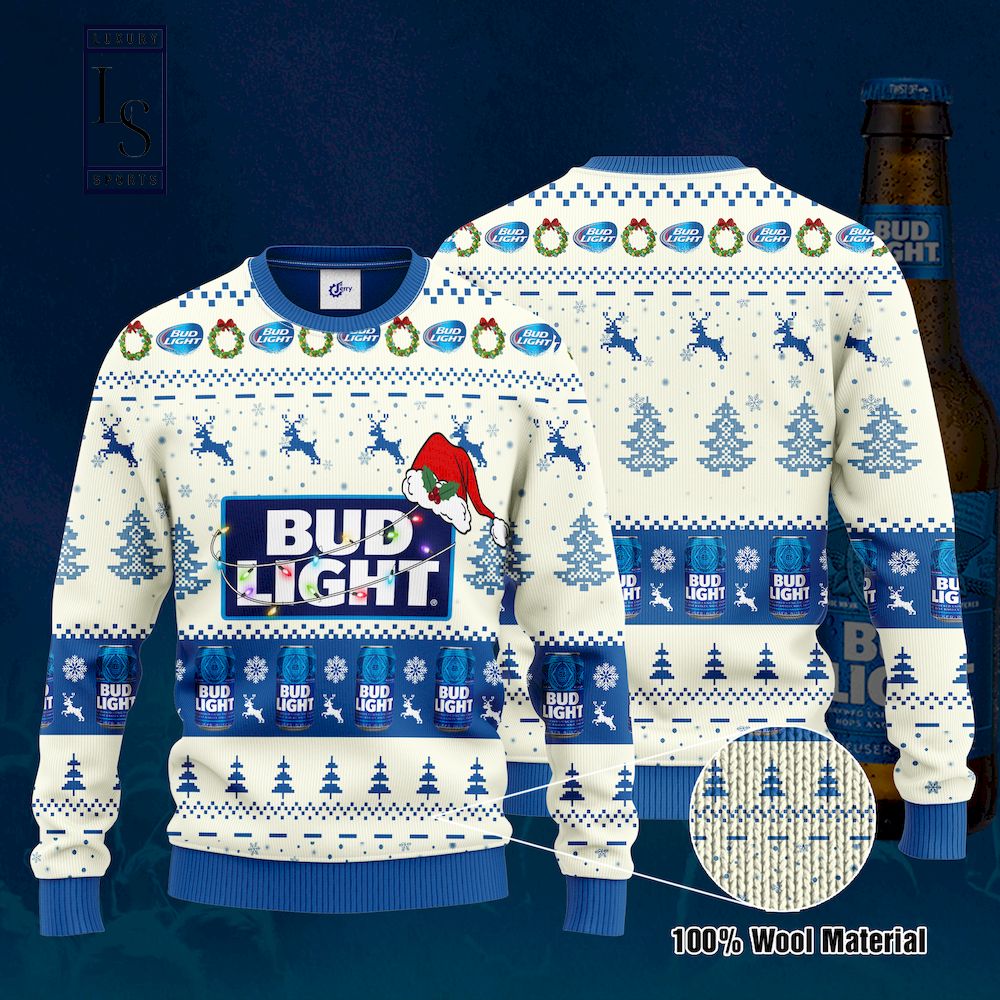 Bud Light Santa Hat Christmas Ugly Christmas Sweater HU