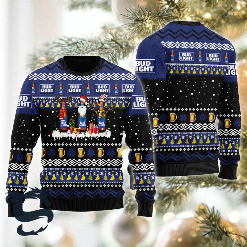 Bud Light Santa Reindeer Snowflake Christmas Sweater HU Bud Light Santa Reindeer Snowflake Christmas Sweater HU