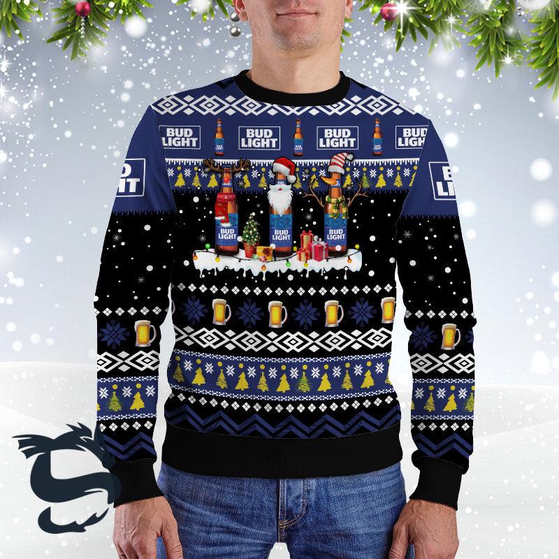 Bud Light Santa Reindeer Snowflake Christmas Sweater HU
