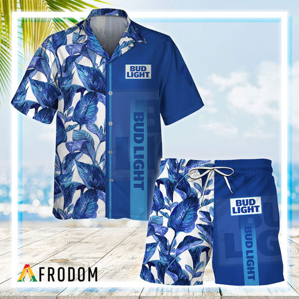 Bud Light Tropical Leaf Hawaiian Shirt And Shorts Set HU