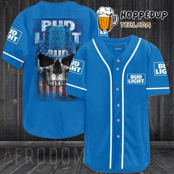 Bud Light US Flag Themed Baseball Jersey Black Skull Unique Design Look