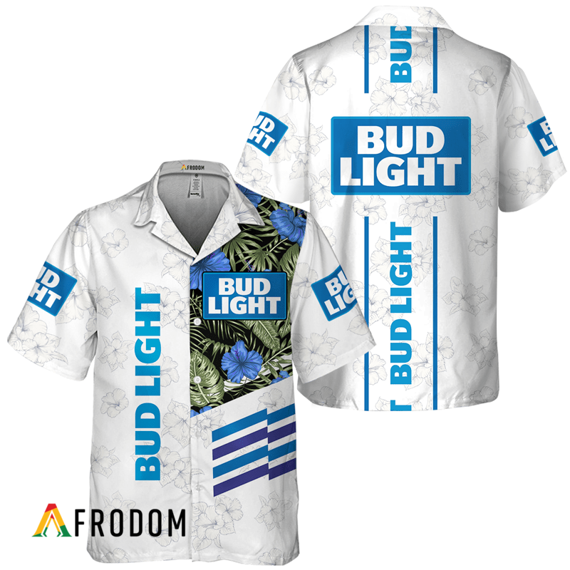 Bud Light White Tropical Flower Hawaiian Shirt HU