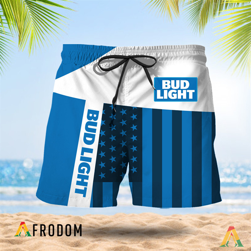 BudLight AmericanFlagPatch Summer Hawaiian Shorts HU