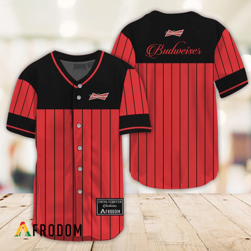 Budweiser Beer Baseball Jersey Black Vertical Stripes HU
