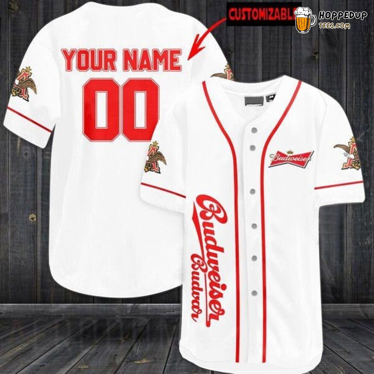 Budweiser Beer Custom Personalized White Baseball Jersey Fan Gear