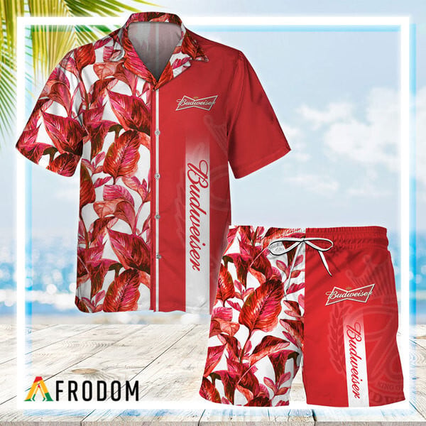 Budweiser Beer Hawaiian Shirt and Shorts Tropical Leaf HU