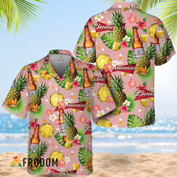 Budweiser Beer Hawaiian Shirt Floral Pineapple Design HU