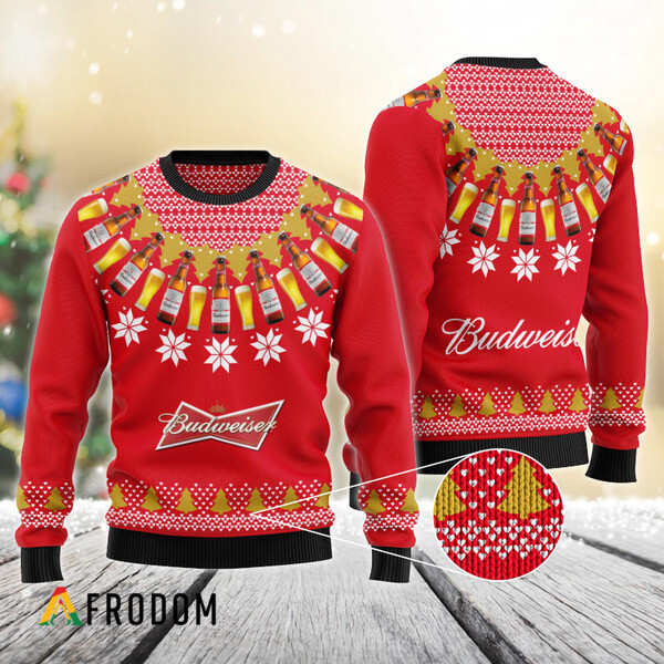 Budweiser Beer Heart Pattern Fair Isle Ugly Sweater HU