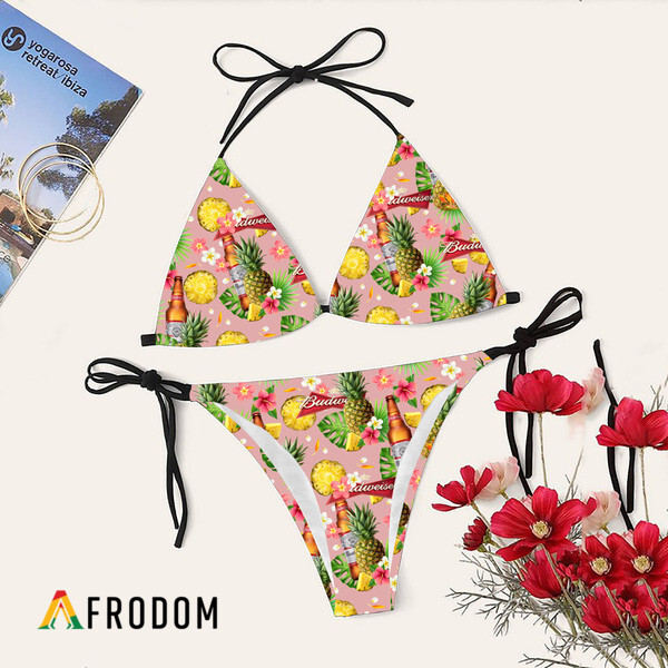 Budweiser Beer Pineapple Aloha Bikini Set Swimsuit Beach HU