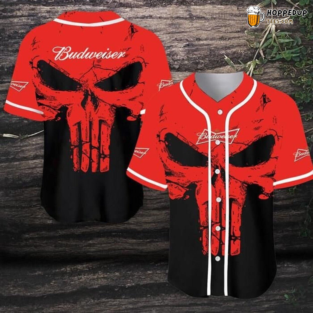 Budweiser Beer Retro Skull Fan Baseball Jersey Classic Americana