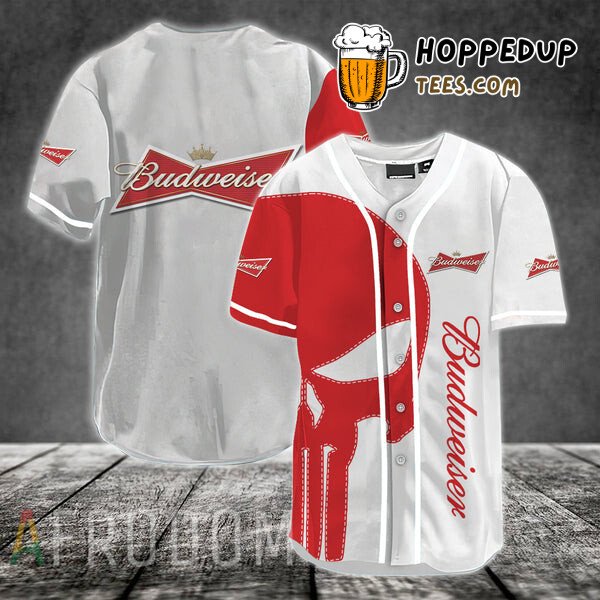 Budweiser Beer Themed Red Skull Baseball Jersey Unique Design Edition