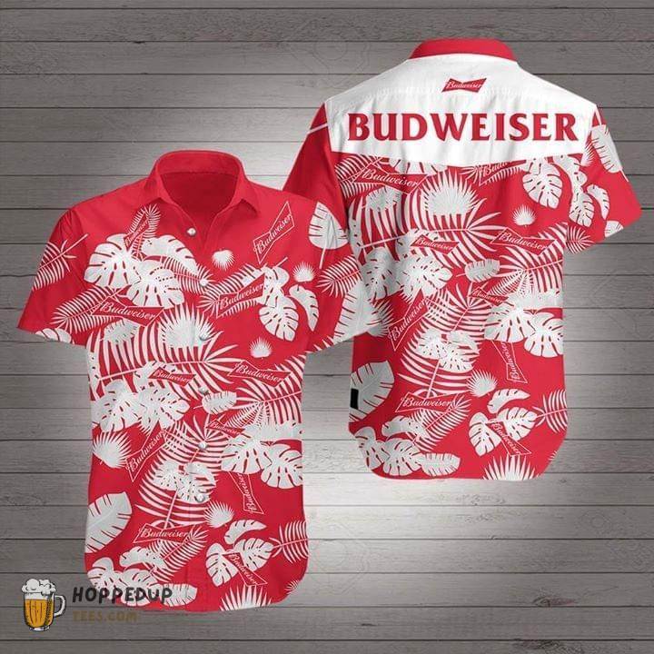 Budweiser Beer Tropical Red White Hawaiian Shirt