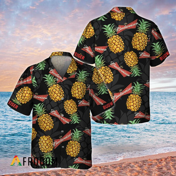 Budweiser Black Aloha Pineapple Design Hawaiian Shirt HU