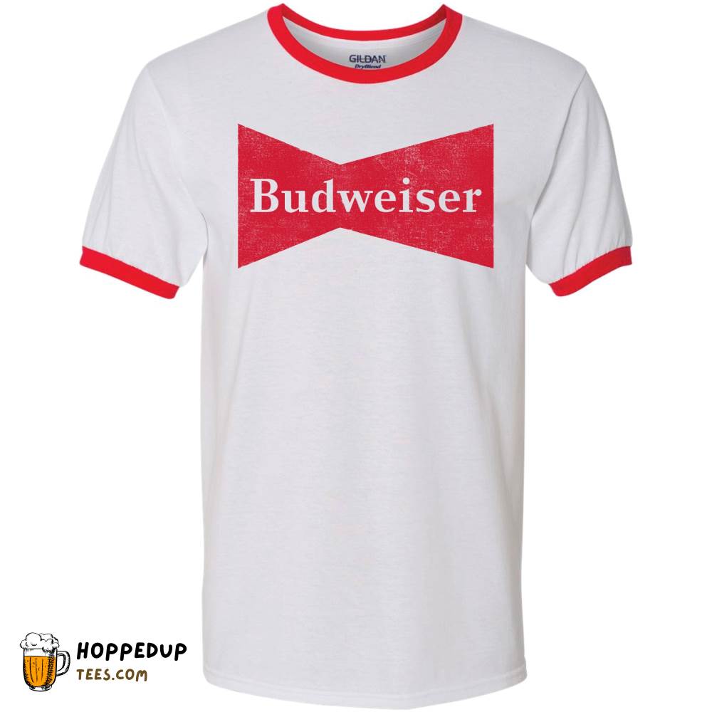 Budweiser Bowtie Ringer Ladies White Red Tee – HU