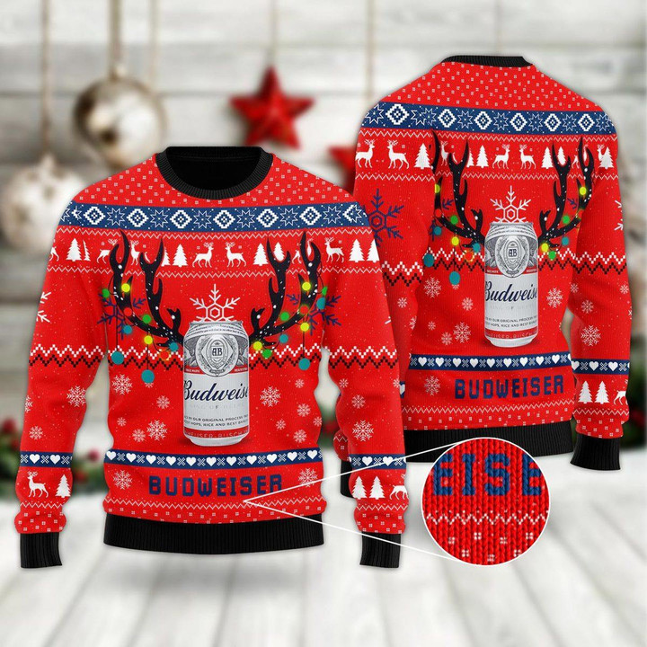 Budweiser Deer-Design Unique Ugly Sweater HU