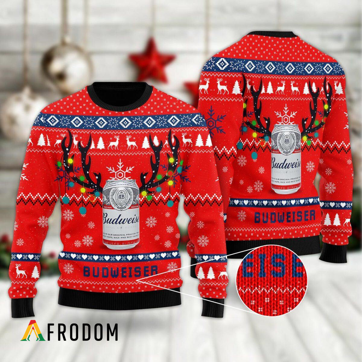 Budweiser Deer-Themed Ugly Christmas Sweater HU