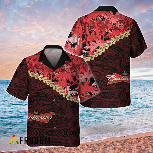Budweiser Hawaiian Shirt Summer Palm Tree Polynesian Blend HU