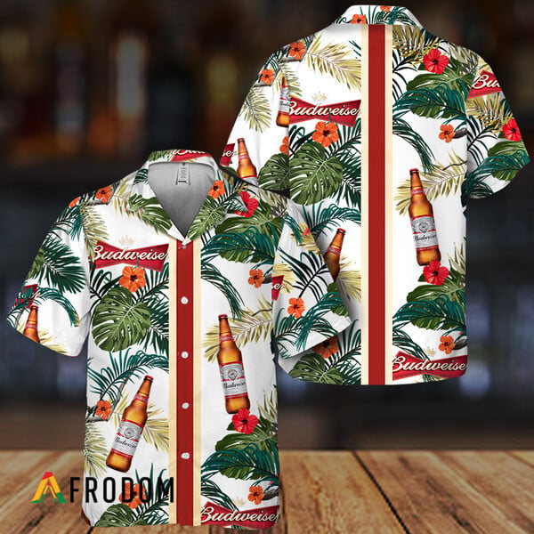 Budweiser Hawaiian Shirt with Tropical Summer Flowers HU
