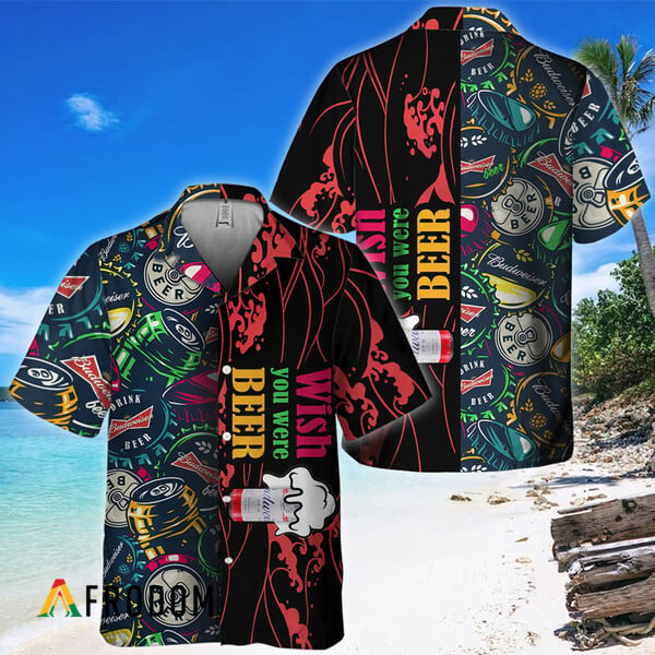 Budweiser Hawaiian Shirt with Wish You Were Beer Theme HU