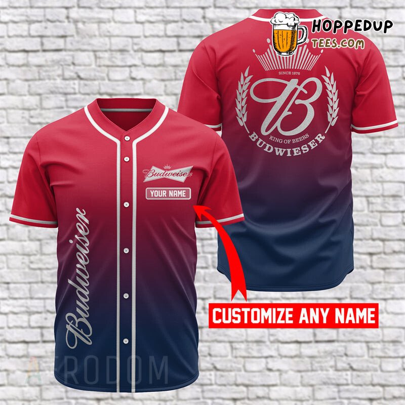 Budweiser Inspired Baseball Jersey Personalized Unique Distinctive Design