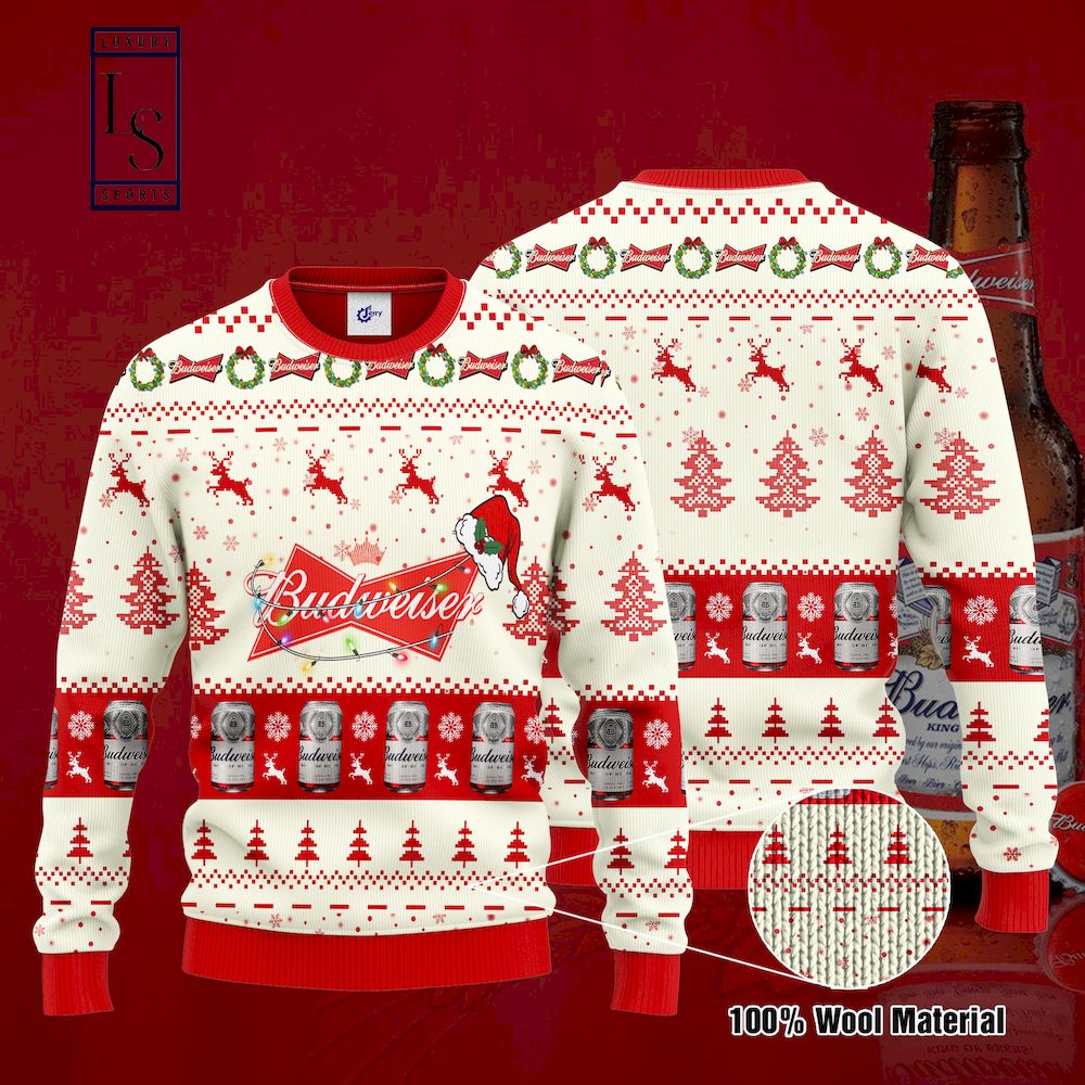 Budweiser Santa Hat Christmas Ugly Christmas Sweater HU