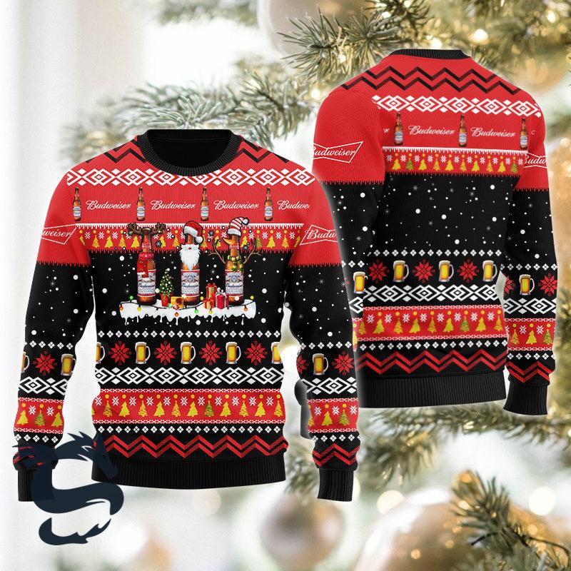 Budweiser Santa Reindeer Snowflake Ugly Christmas Sweater HU