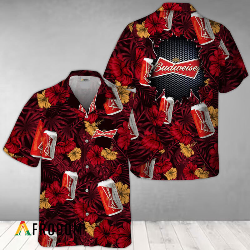 Budweiser Summer Hawaiian Shirt with Floral Aloha HU