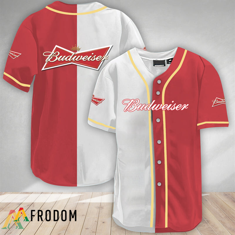 Budweiser WhiteAndRed Split Baseball Jersey HU