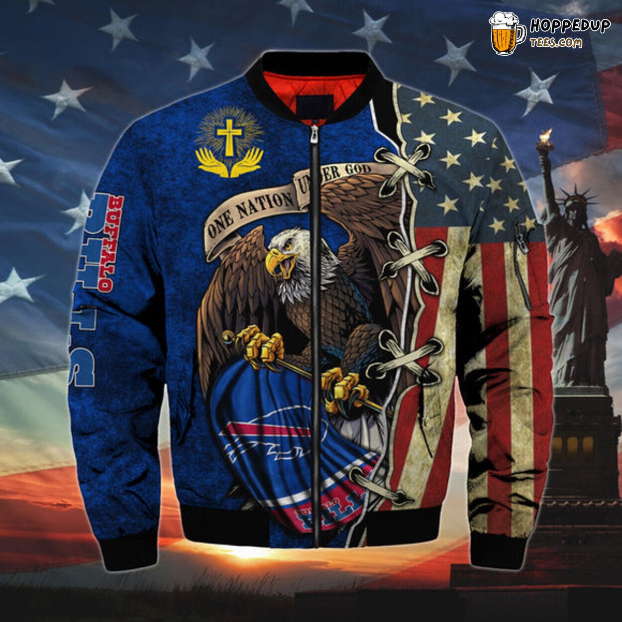 Buffalo Bills Men Bomber Jacket One Nation Under God Sporty Look Edition Series
