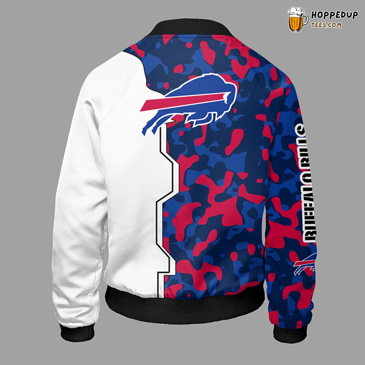 Buffalo Bills NFL Camouflage Bomber Jacket Blue Red Theme