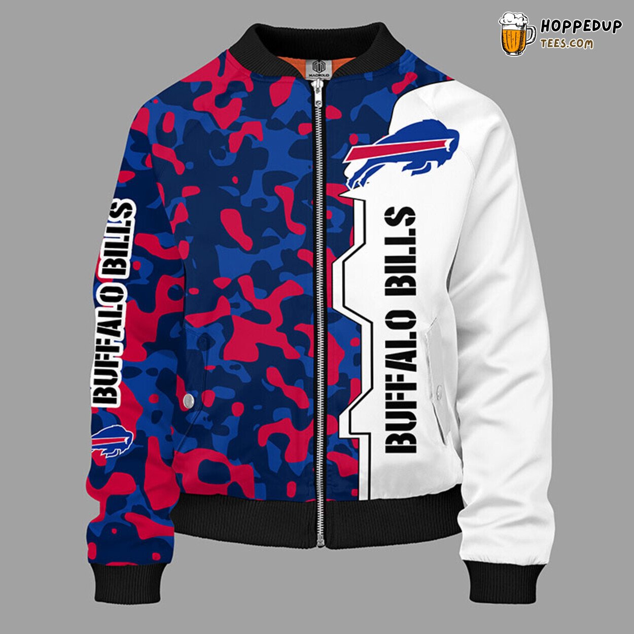 Buffalo Bills NFL Camouflage Bomber Jacket Blue Red Theme