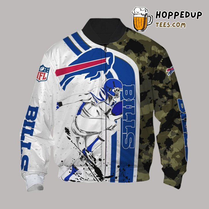 Buffalo Bills NFL Sleek White Camo Supporter Bomber Jacket Trim