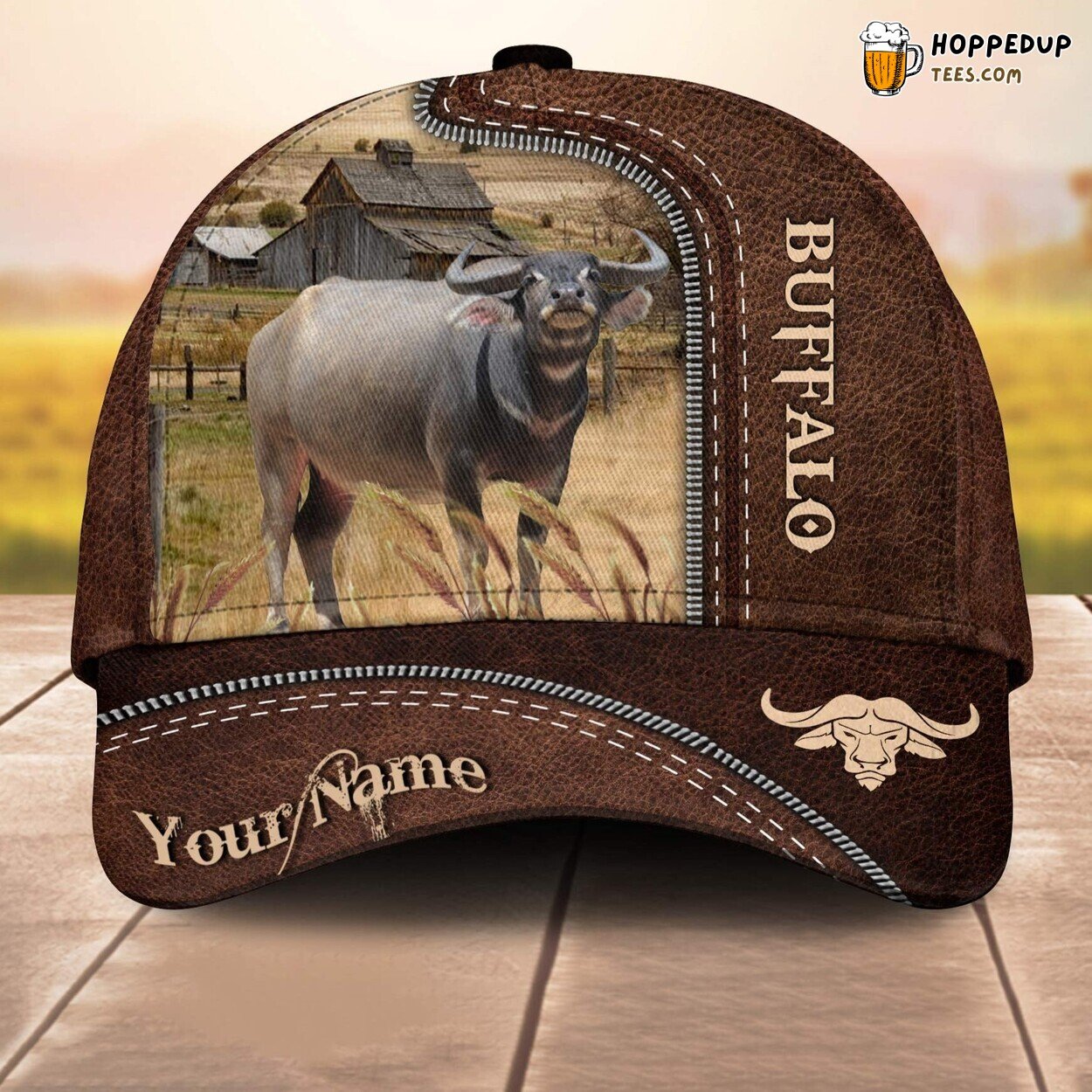 Buffalo Name Leather 3D Cap Baseball Design Print Farm Lovers Animal Pattern