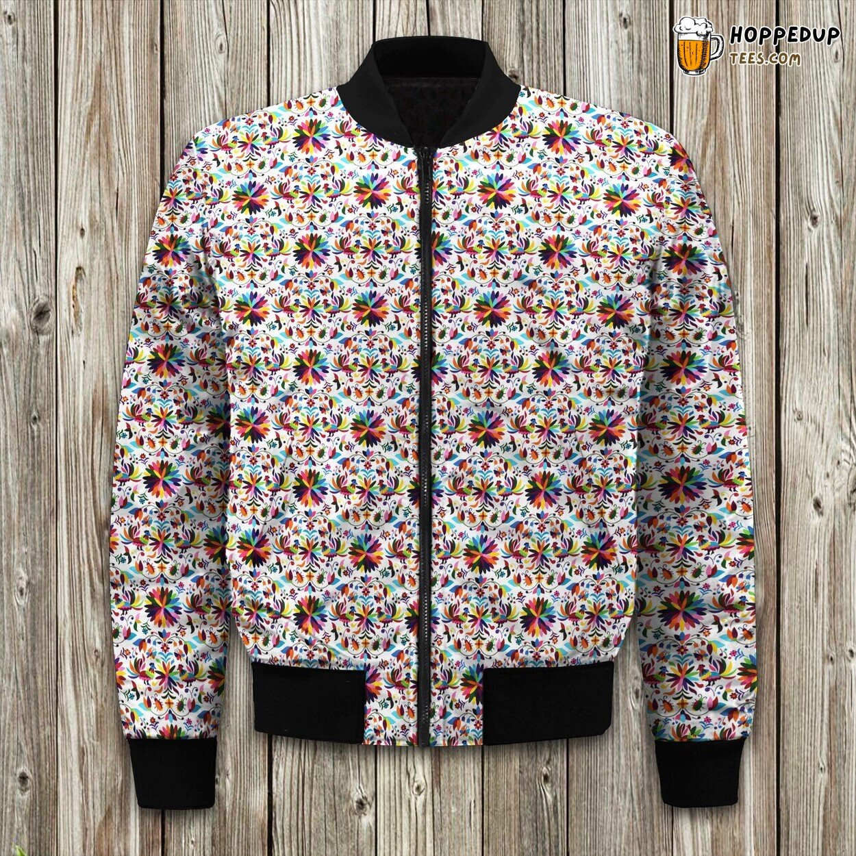 Bugs Chickens Mexican Otomi On White Bomber Jacket