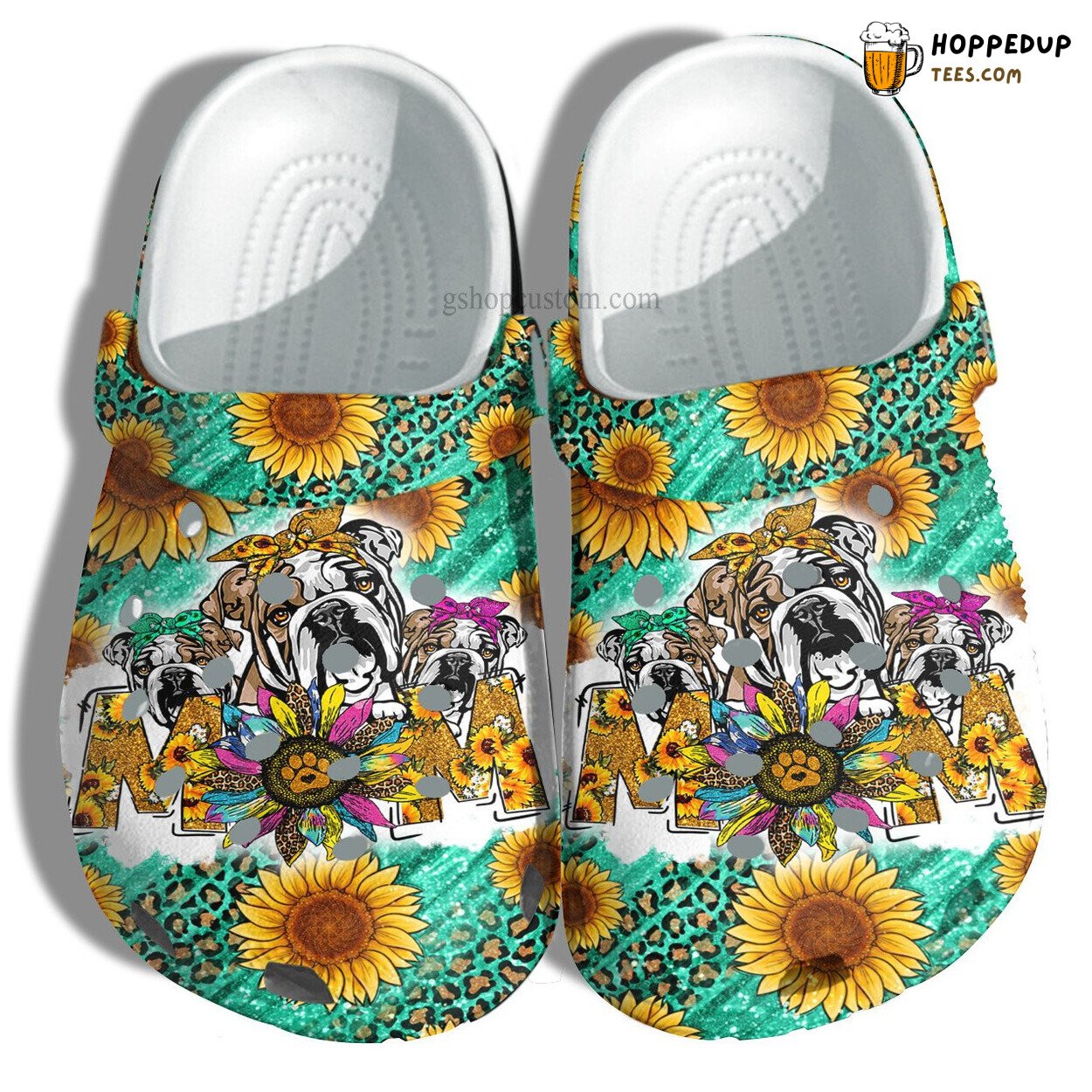 Bull Dog Mom Sunflower Leopard Croc Shoes Gift Aunt Mother’s Day Unique