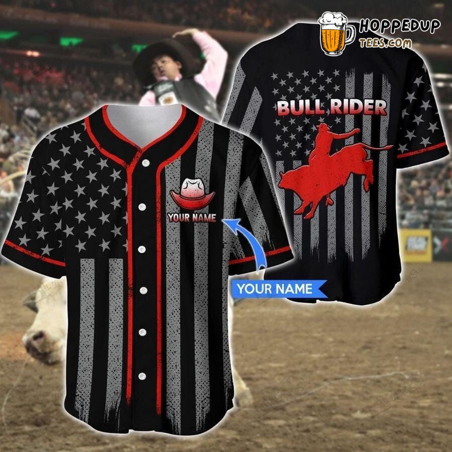 Bull Rider Hat Flag Theme Baseball Jersey Personalized Unique Design Edition