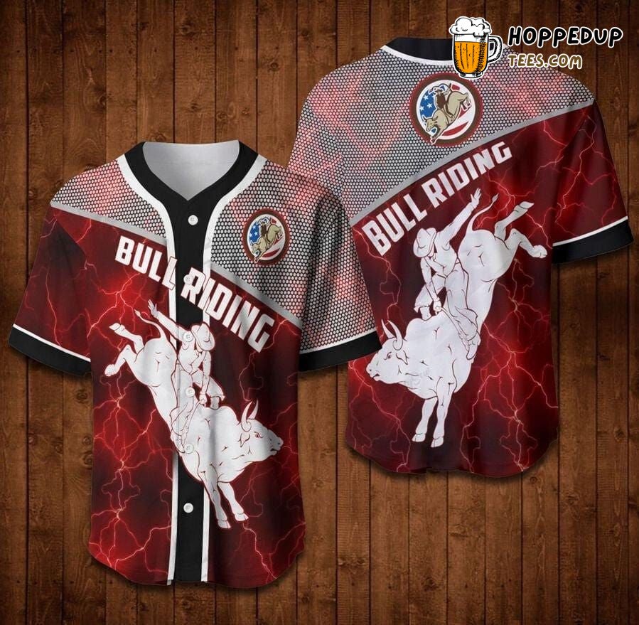 Bull Riding Inspired Red Light Design Baseball Jersey Unique Style Look