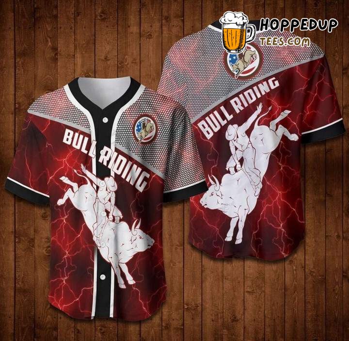 Bull Riding Red Light Baseball Tee Jersey Shirt Printed 3D