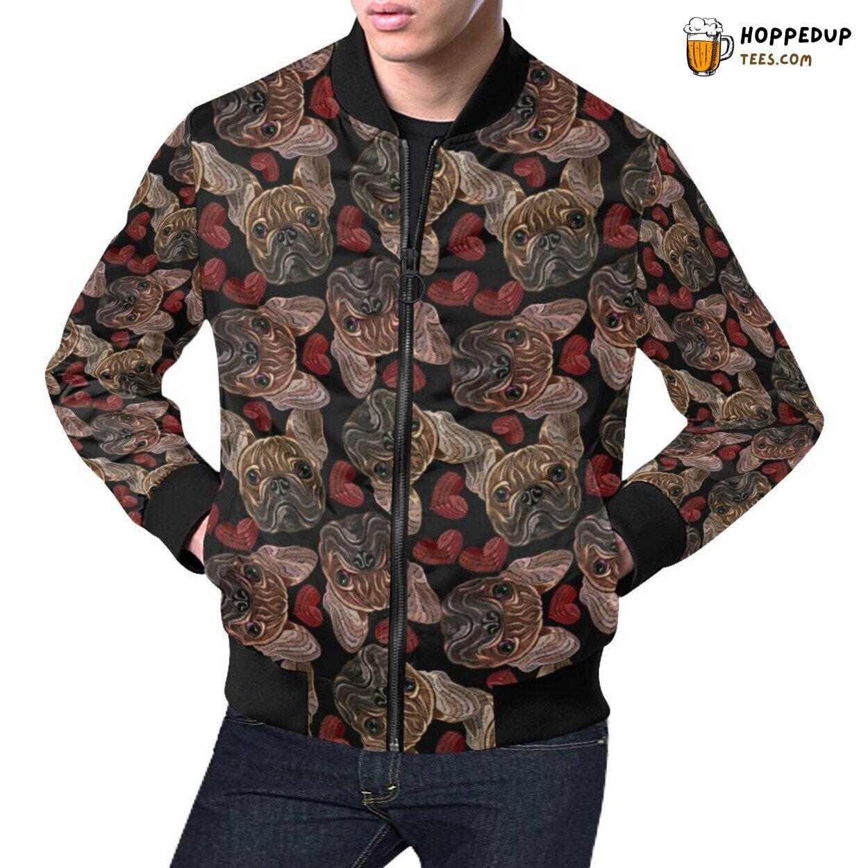 Bulldog Crochet Pattern Print Men’s Bomber Jacket Unique Design Bulldog Crochet Pattern Print Men’s Bomber Jacket Unique Design
