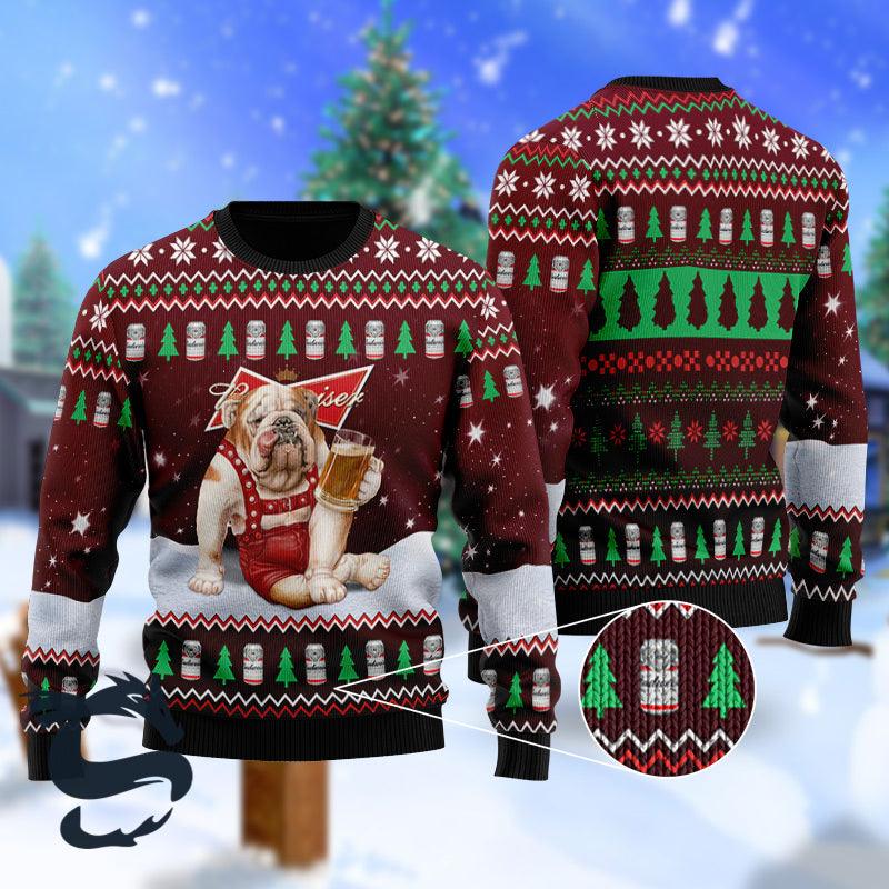 Bulldog Drink Budweiser Beer Ugly Christmas Sweater HU