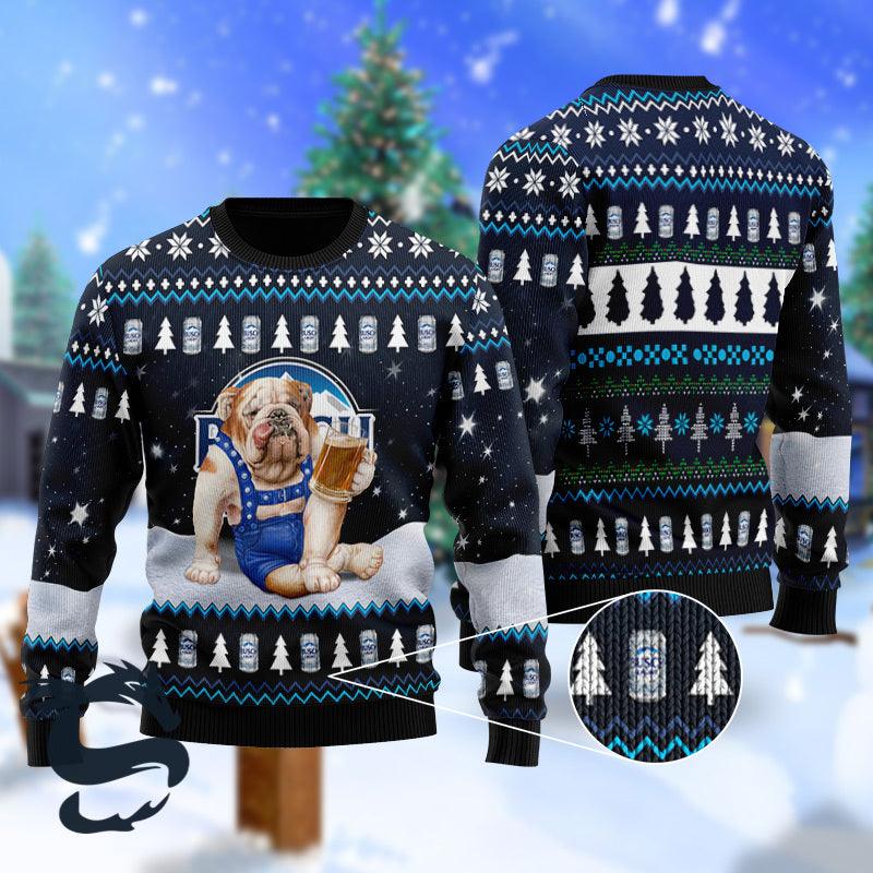 Bulldog Drink Busch Light Beer Christmas Ugly Sweater HU