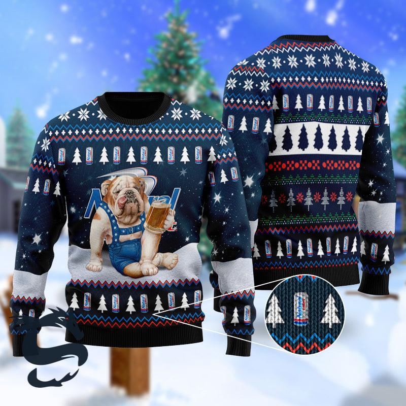 Bulldog Drink Natural Light Beer Christmas Ugly Sweater HU