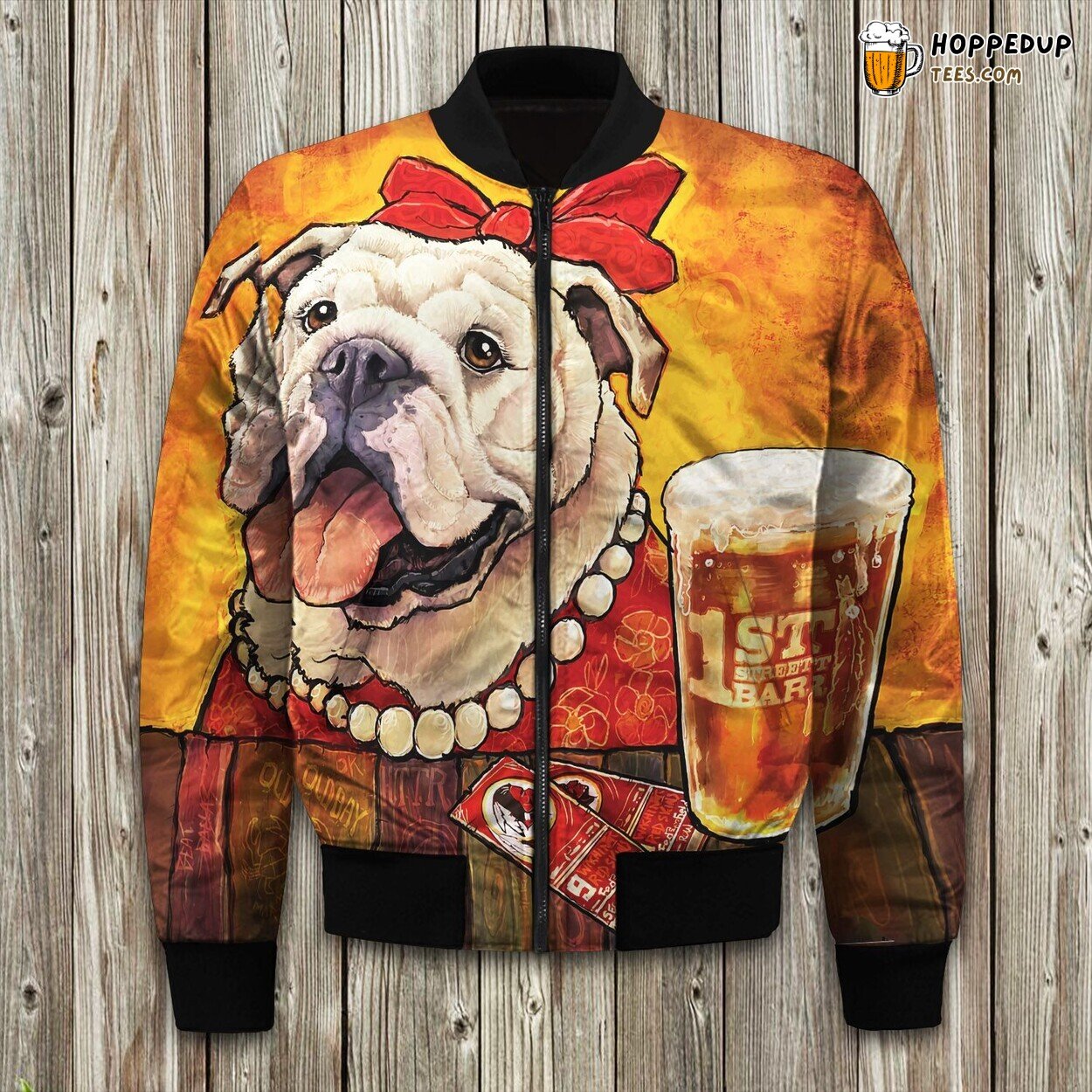 Bulldog Spaghetti Strap Dress Bomber Jacket
