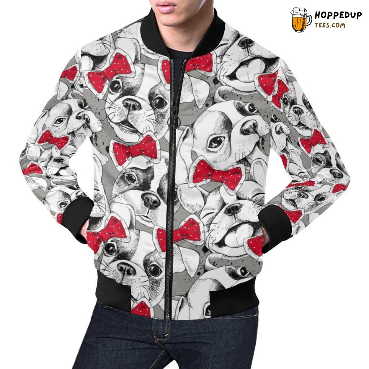 Bulldog Tuxedo Pattern Print Men’s Bomber Jacket Exclusive Design Bulldog Tuxedo Pattern Print Men’s Bomber Jacket Exclusive Design