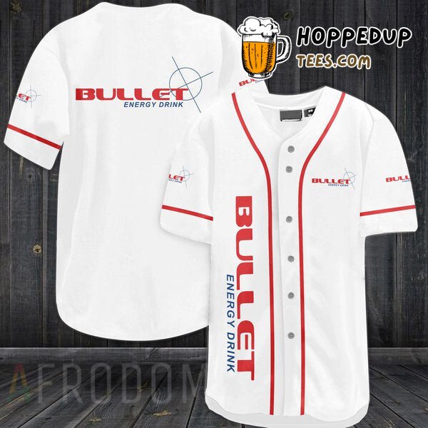 Bullet Energy Drink White Baseball Jersey Unique Distinctive Design Theme