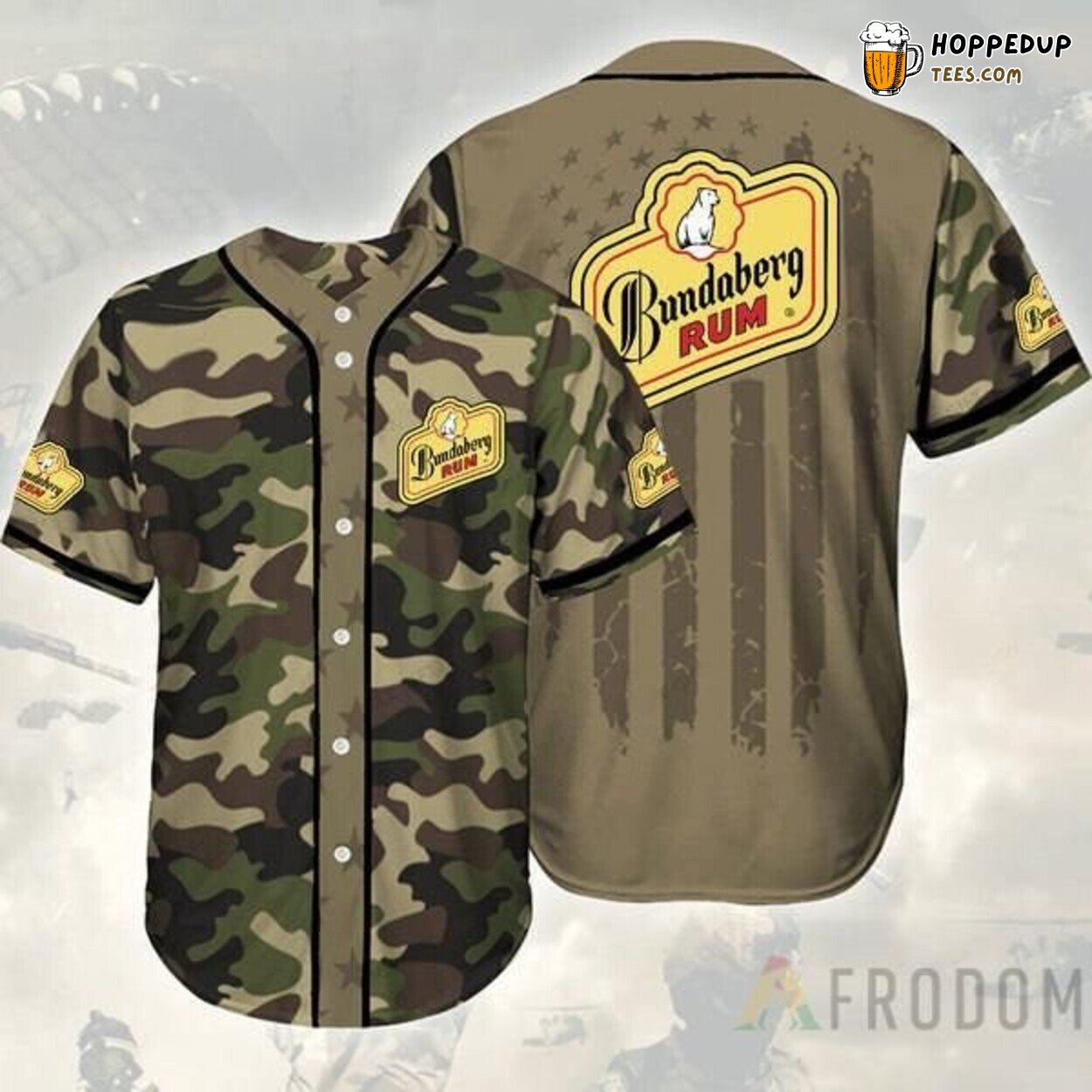 Bundaberg Rum Camouflage Green Brown Team Baseball Jersey Unique