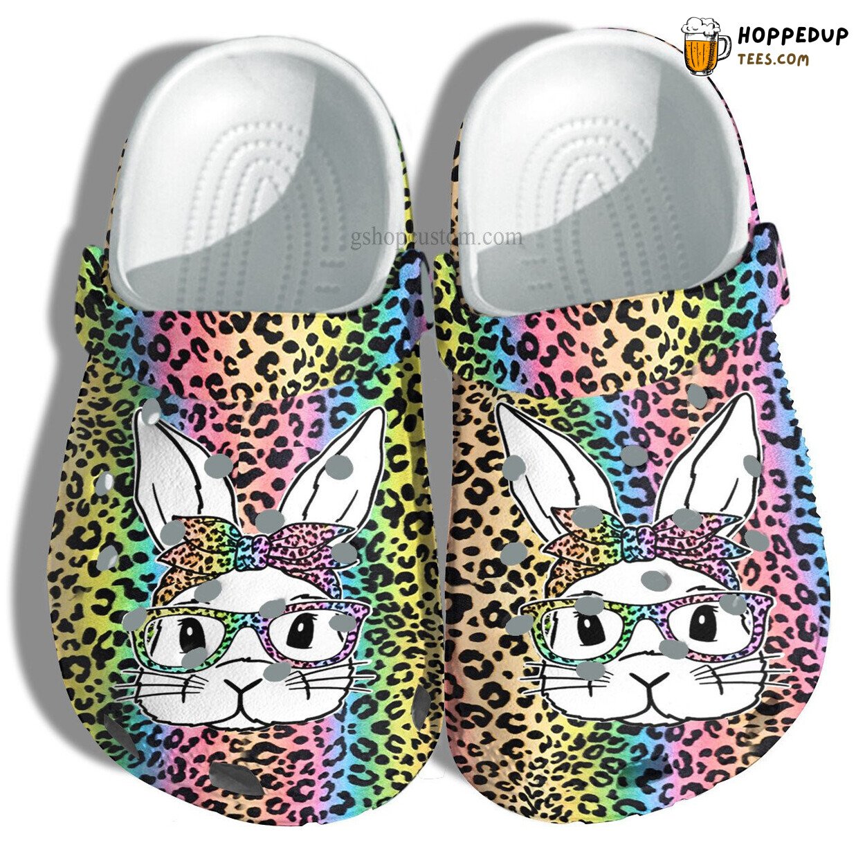 Bunny Easter Day Leopard Rainbow Color Happy Easter Cute Clogs